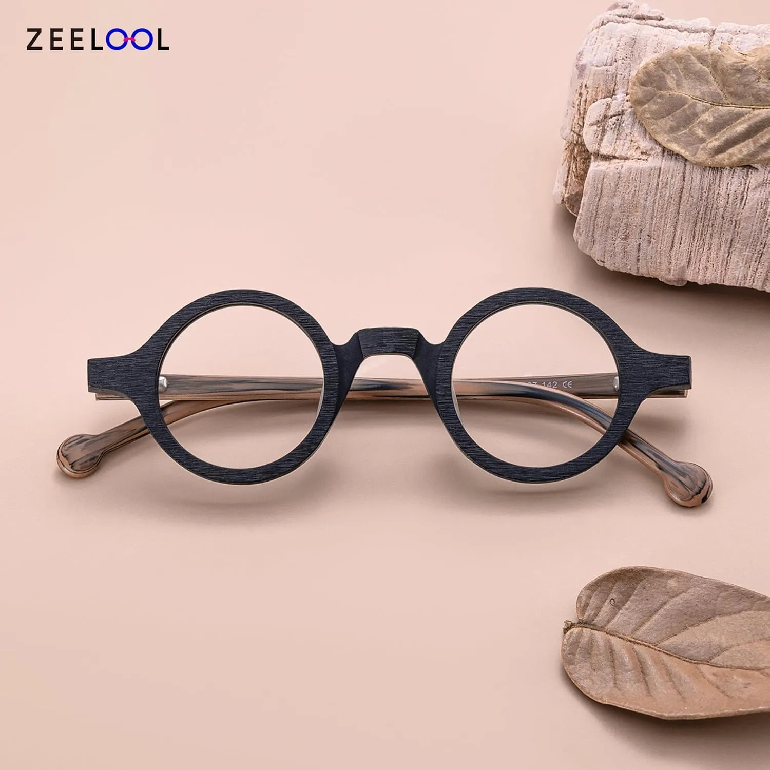 Zeelool Vintage Small Round Blue Light Blocking Glasses for Men Women Wood Grain Acetate Eyewear Arale FA0176