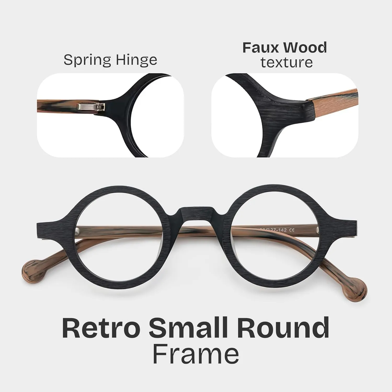 Zeelool Vintage Small Round Blue Light Blocking Glasses for Men Women Wood Grain Acetate Eyewear Arale FA0176