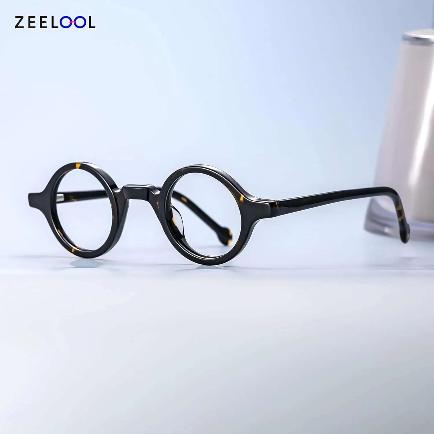 Zeelool Vintage Small Round Blue Light Blocking Glasses for Men Women Wood Grain Acetate Eyewear Arale FA0176