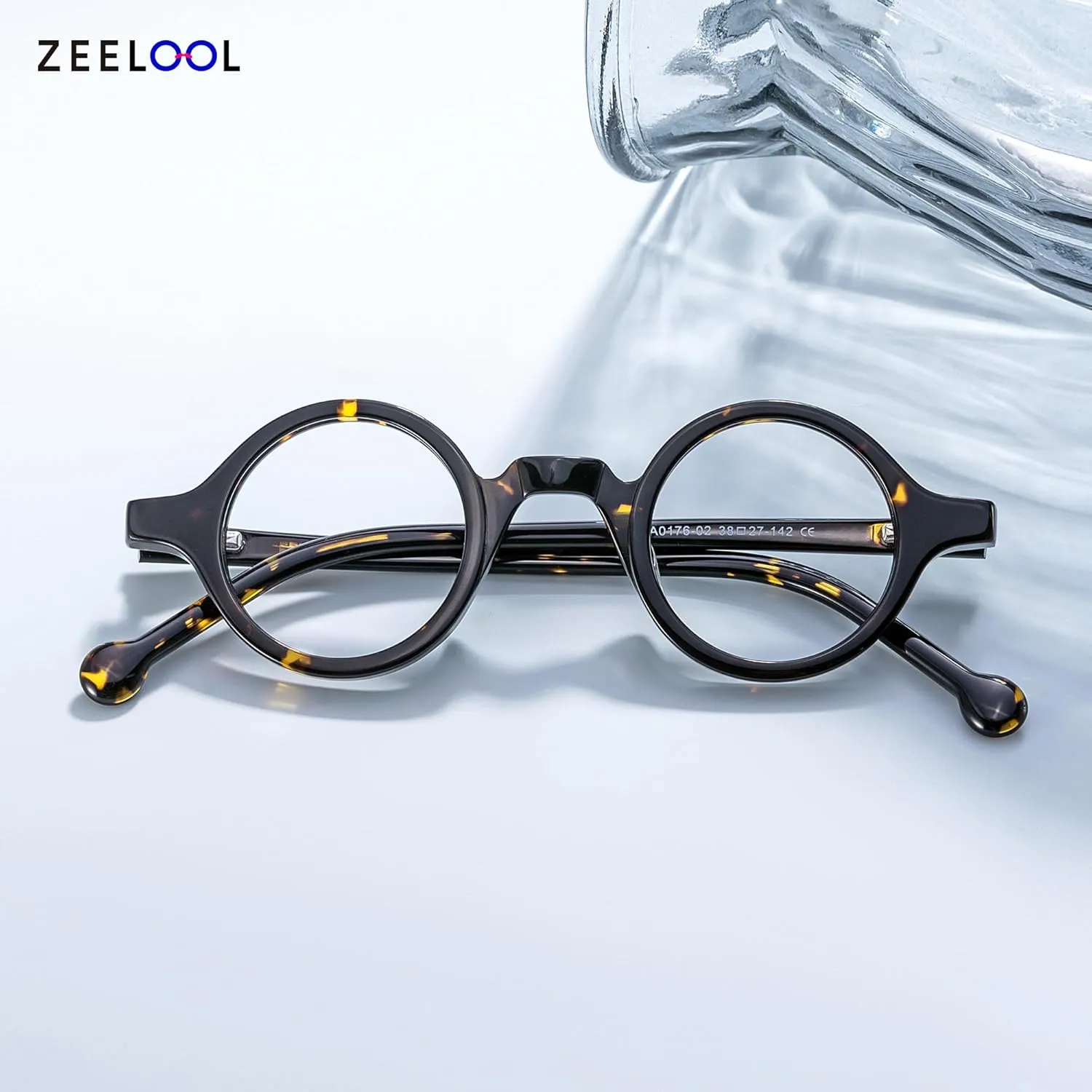 Zeelool Vintage Small Round Blue Light Blocking Glasses for Men Women Wood Grain Acetate Eyewear Arale FA0176