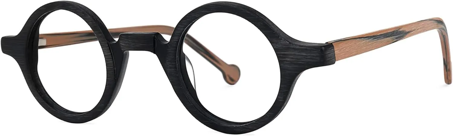 Zeelool Vintage Small Round Blue Light Blocking Glasses for Men Women Wood Grain Acetate Eyewear Arale FA0176