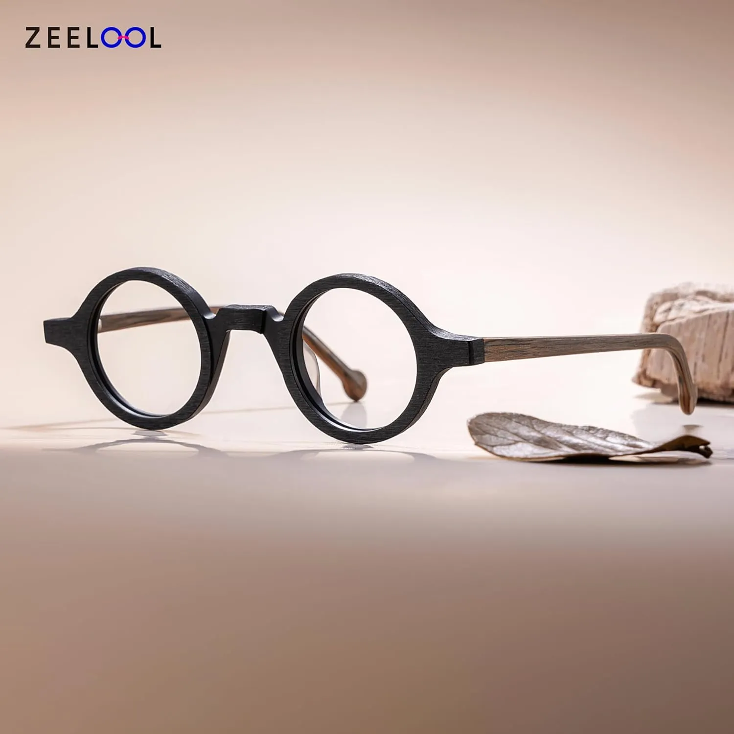 Zeelool Vintage Small Round Blue Light Blocking Glasses for Men Women Wood Grain Acetate Eyewear Arale FA0176