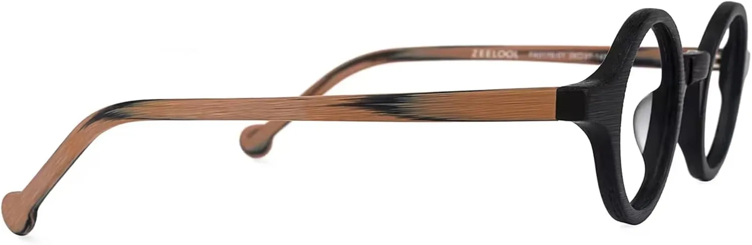 Zeelool Vintage Small Round Blue Light Blocking Glasses for Men Women Wood Grain Acetate Eyewear Arale FA0176