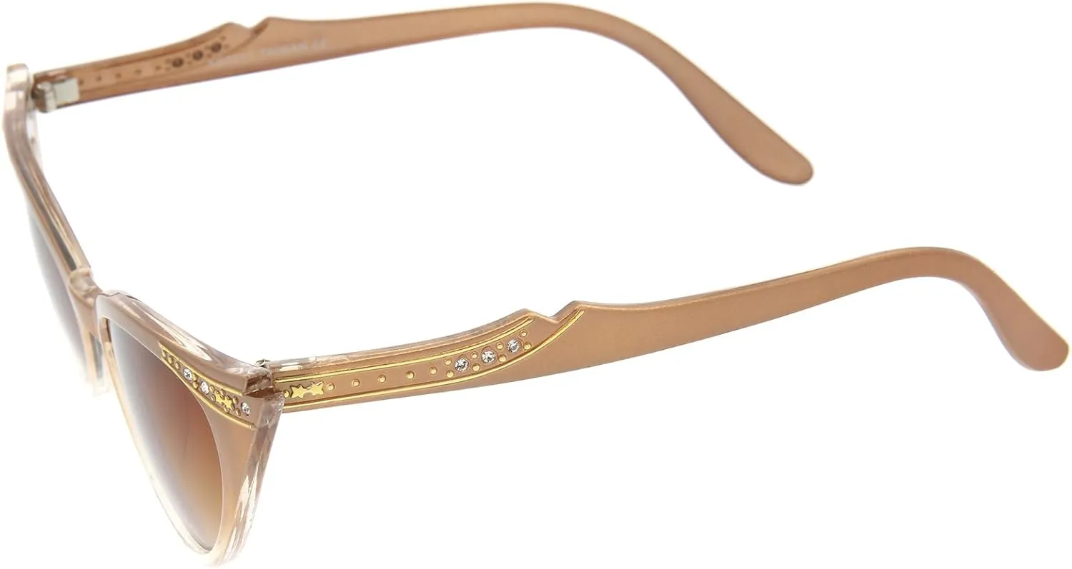 zeroUV Women's Retro Rhinestone Embellished Cat Eye Sunglasses 51mm