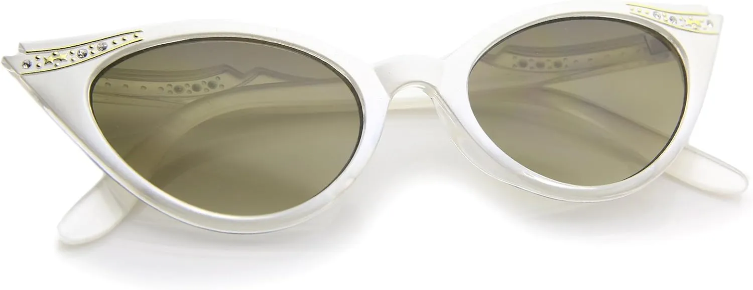 zeroUV Women's Retro Rhinestone Embellished Cat Eye Sunglasses 51mm