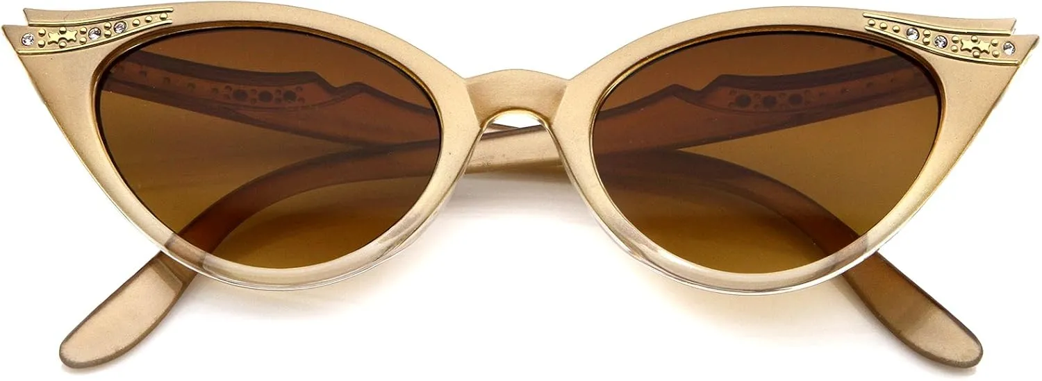 zeroUV Women's Retro Rhinestone Embellished Cat Eye Sunglasses 51mm