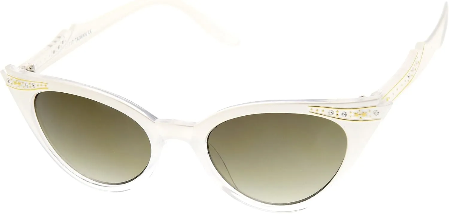 zeroUV Women's Retro Rhinestone Embellished Cat Eye Sunglasses 51mm