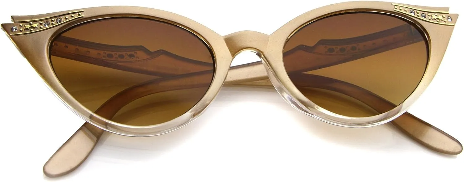 zeroUV Women's Retro Rhinestone Embellished Cat Eye Sunglasses 51mm