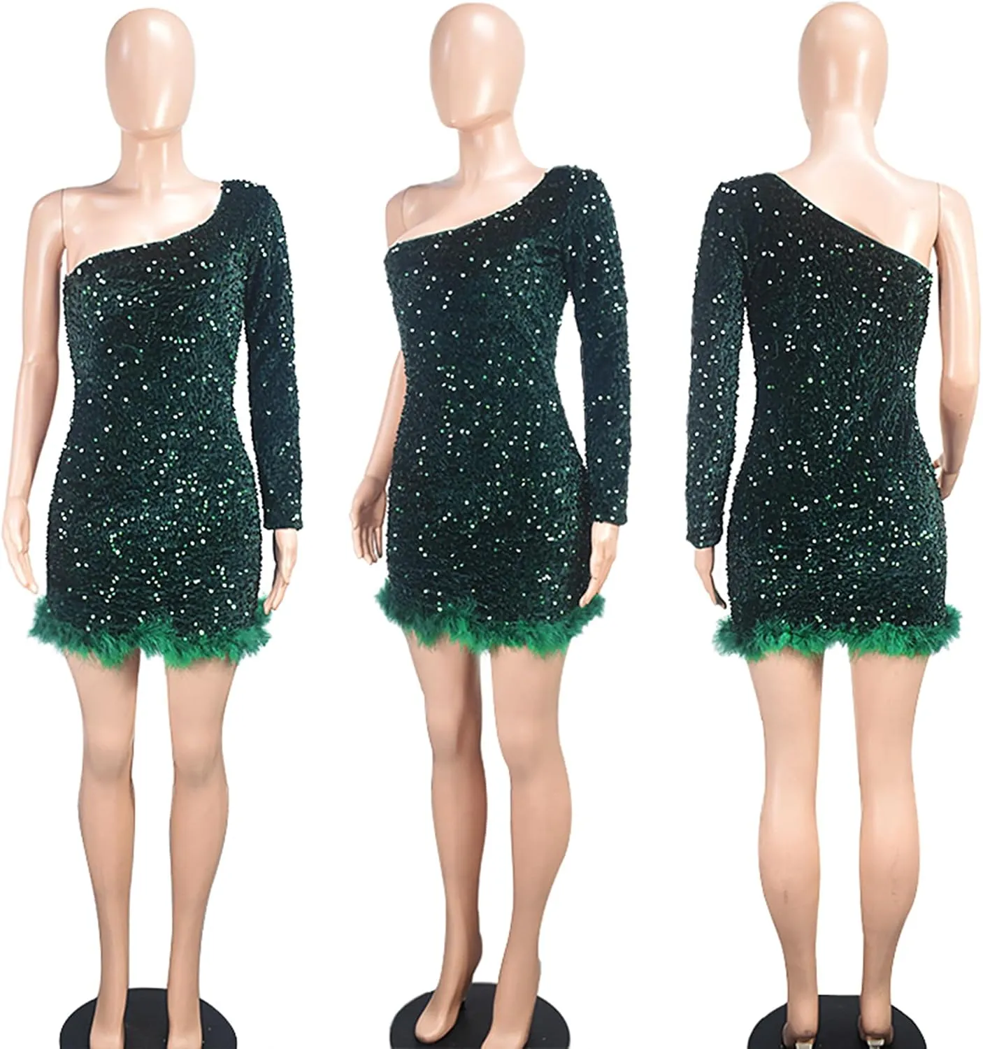 Zoctuo Womens Sexy Elegant Saparkly Sequins Solid Color Bodycon Cocktail Birthday Prom Dress Party Club Night Outfits