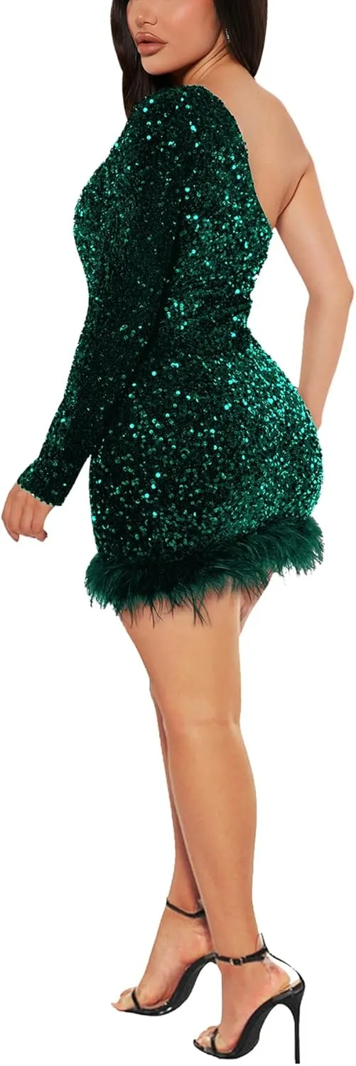 Zoctuo Womens Sexy Elegant Saparkly Sequins Solid Color Bodycon Cocktail Birthday Prom Dress Party Club Night Outfits